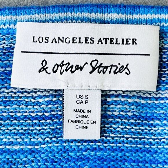 & OTHER STORIES Minidress Size S Cutout Space Dyed Cotton & Linen Space Dye Blue - Picture 9 of 12